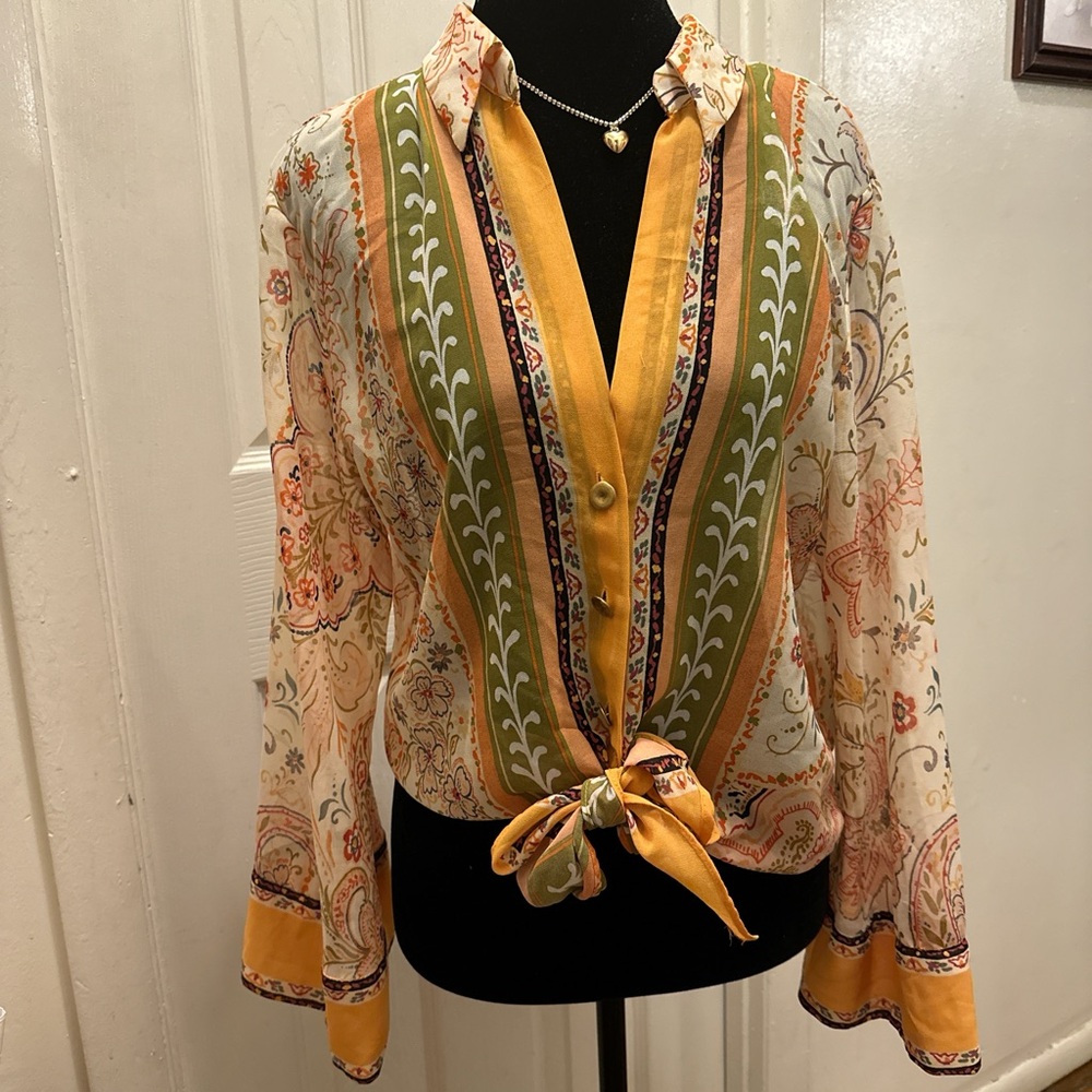 Floral Print Tie-Front Blouse - Multicolor
